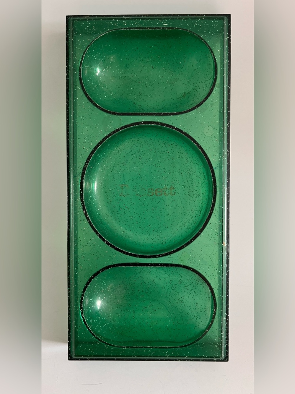Vintage Bassett Emerald Speckled Acrylic Vanity Tray Oval Trinket Organizer